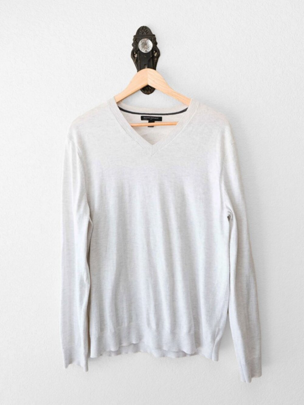 Banana Republic Sweater Mens L Light Gray V Neck Cotton Blend Pullover Knit
